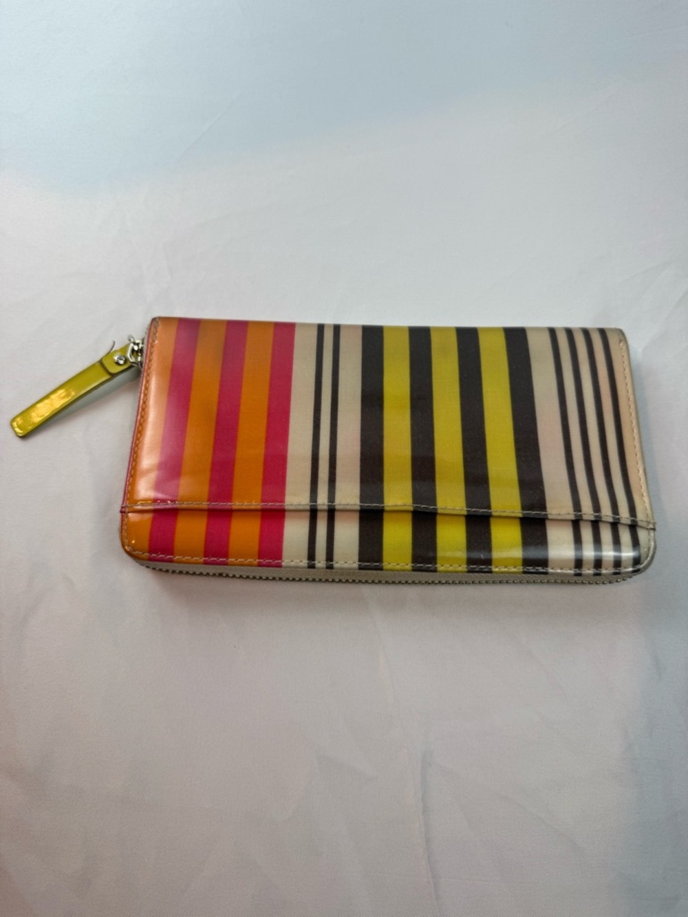 Kate Spade Stripe Zip Around Wallet Colorful Pink Orange Yellow - Picture 2 of 16